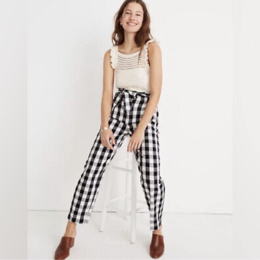 Madewell Paperbag Gingham Cropped Pants Black White Women’s Size 2 Small